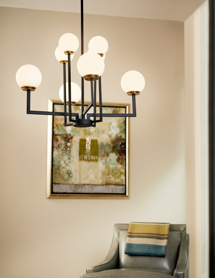 BONZO Eight Light Chandelier -3000k- Black/Aged Brass