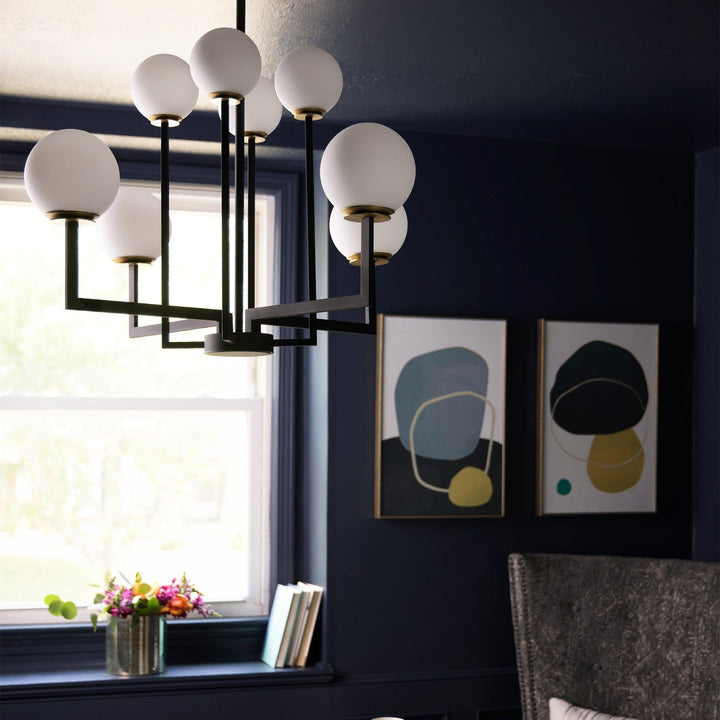 BONZO Eight Light Chandelier -3000k- Black/Aged Brass