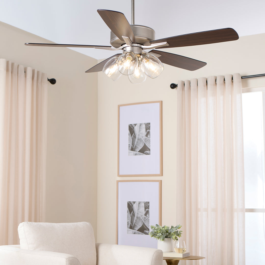 OVATION 4 Light Clear Glass - Satin Nickel / Walnut