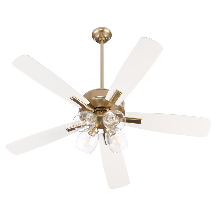 Ovation 4 Light Clear Glass – Aged Brass/Studio White