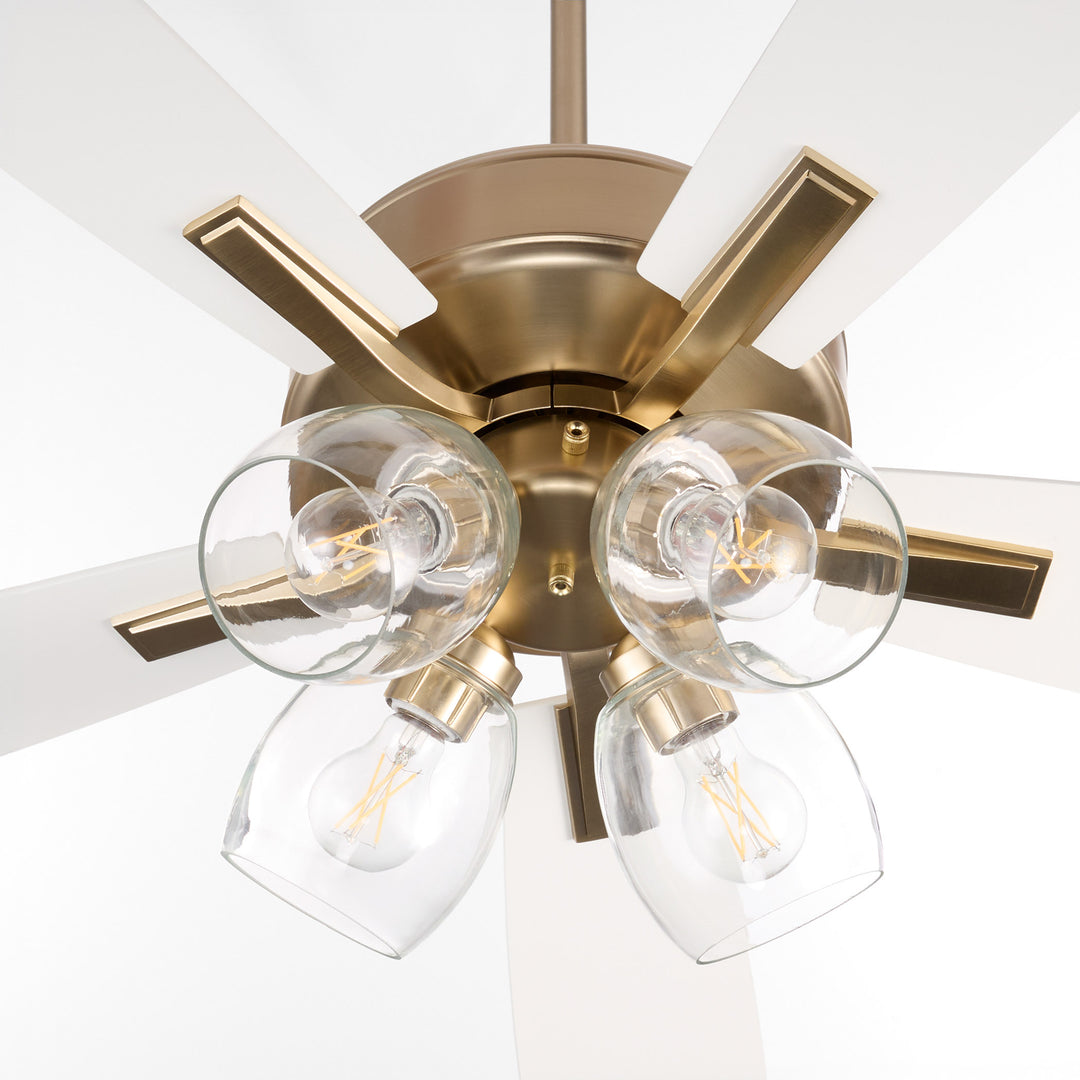 Ovation 4 Light Clear Glass – Aged Brass/Studio White