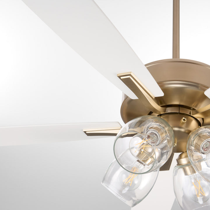 Ovation 4 Light Clear Glass – Aged Brass/Studio White