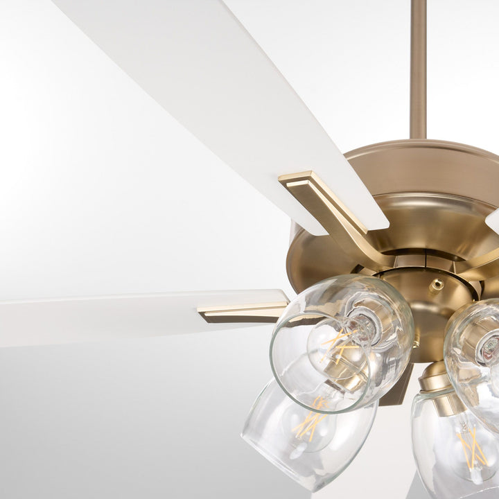 Ovation 4 Light Clear Glass – Aged Brass/Studio White