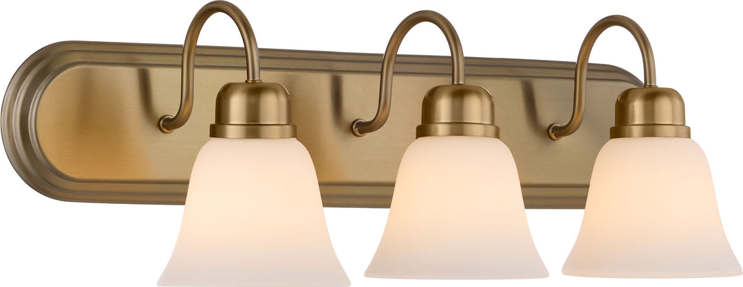 CAMPBELL 3 Light Vanity with Satin Opal - Aged Brass