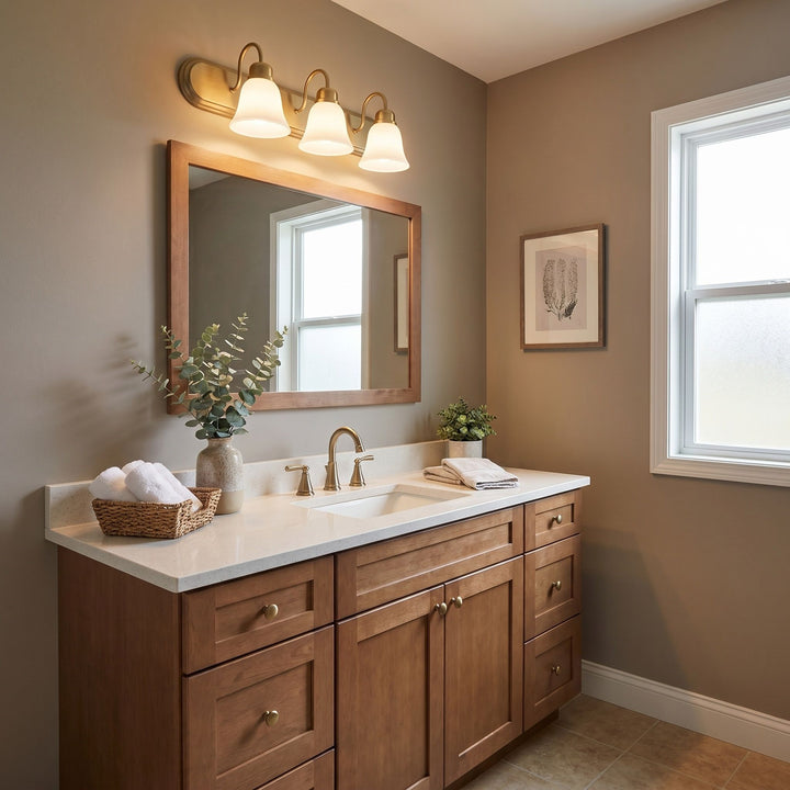 CAMPBELL 3 Light Vanity with Satin Opal - Aged Brass