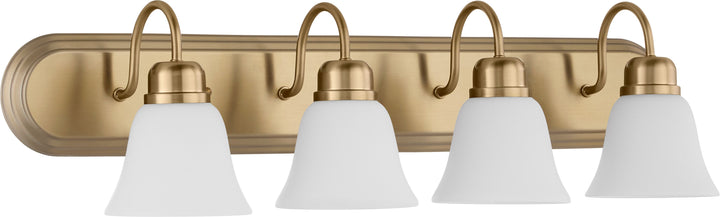 CAMPBELL 4 Light Vanity with Satin Opal - Aged Brass
