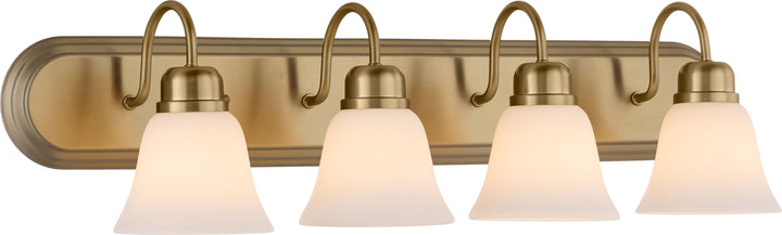 CAMPBELL 4 Light Vanity with Satin Opal - Aged Brass