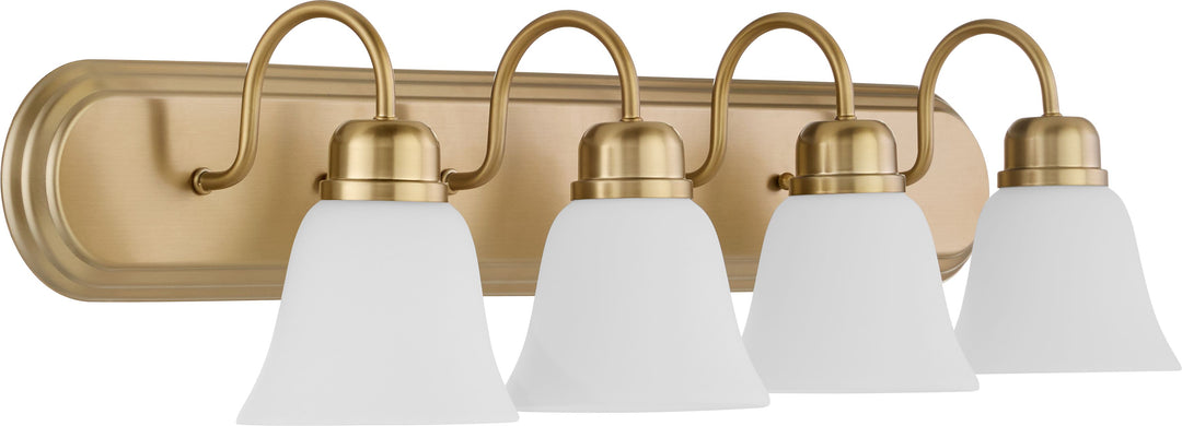 CAMPBELL 4 Light Vanity with Satin Opal - Aged Brass