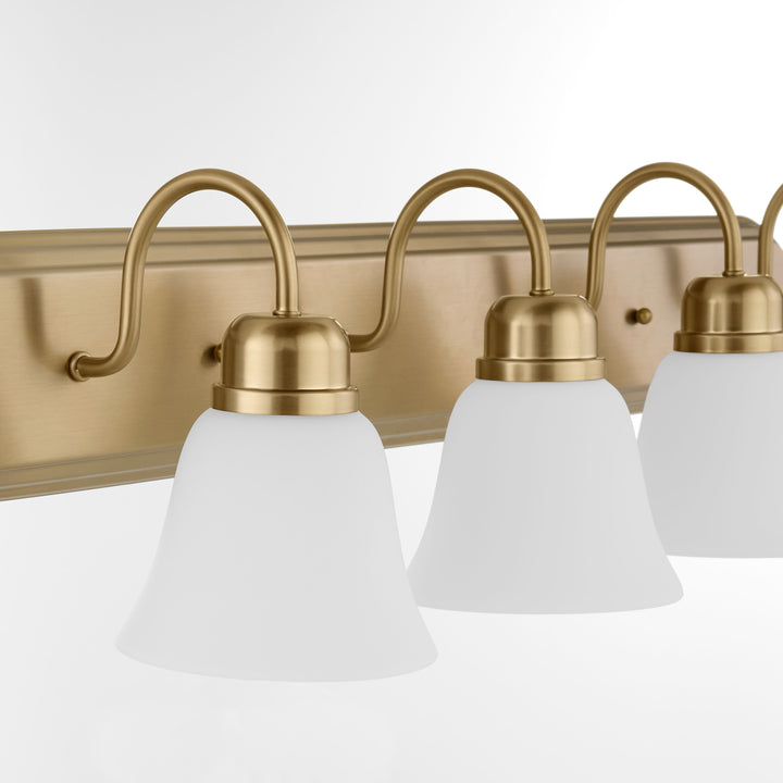 CAMPBELL 4 Light Vanity with Satin Opal - Aged Brass