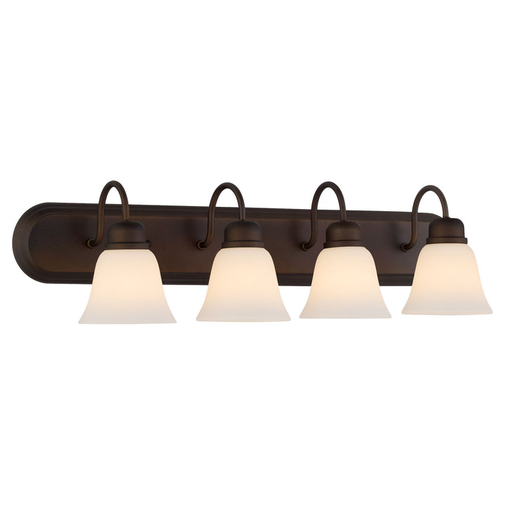 4 Light Traditional Oiled Bronze Satin Opal Glass Vanity