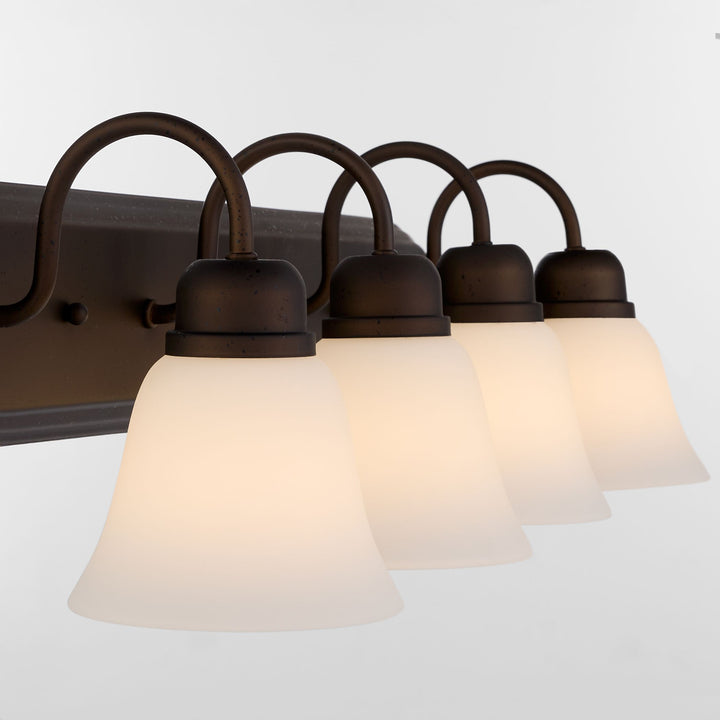 4 Light Traditional Oiled Bronze Satin Opal Glass Vanity