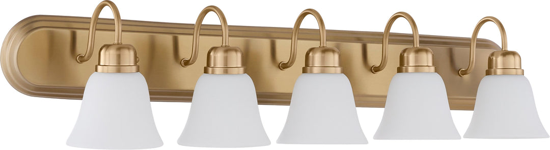 CAMPBELL 5 Light Vanity with Satin Opal - Aged Brass