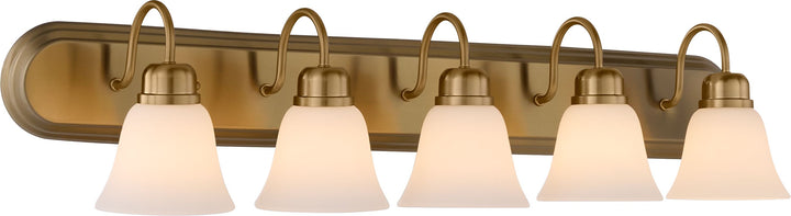CAMPBELL 5 Light Vanity with Satin Opal - Aged Brass