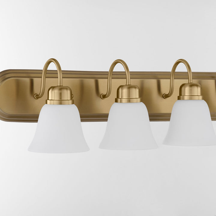 CAMPBELL 5 Light Vanity with Satin Opal - Aged Brass
