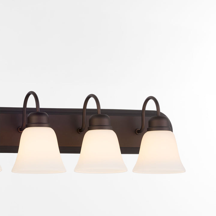 5 Light Traditional Oiled Bronze Satin Opal Glass Vanity