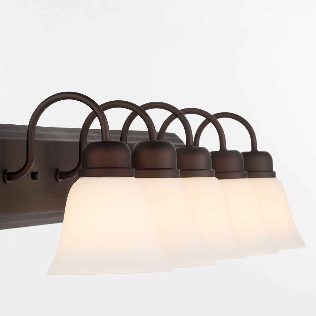 5 Light Traditional Oiled Bronze Satin Opal Glass Vanity