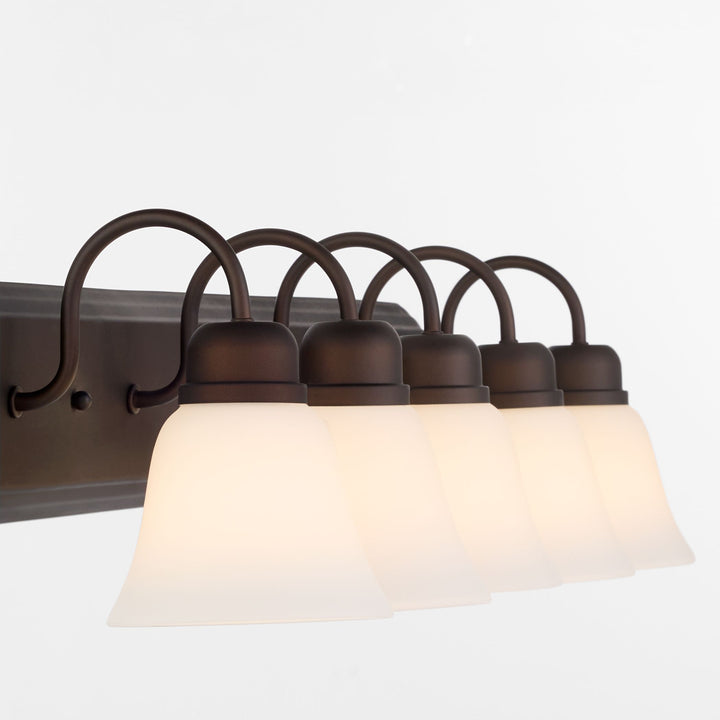 5 Light Traditional Oiled Bronze Satin Opal Glass Vanity