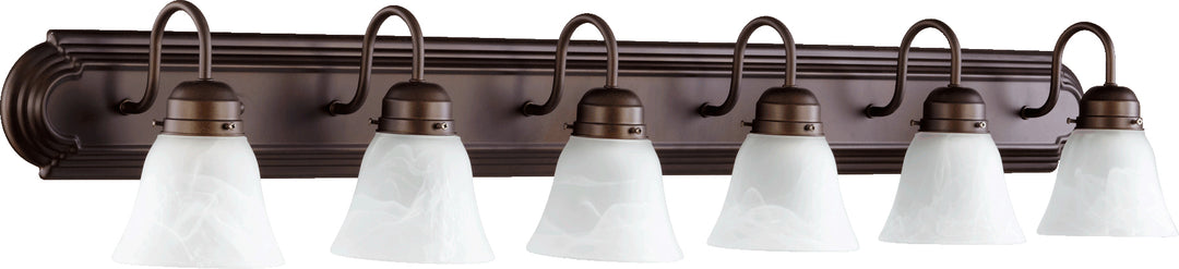 6 Light Traditional Oiled Bronze Faux Alabaster Glass Vanity