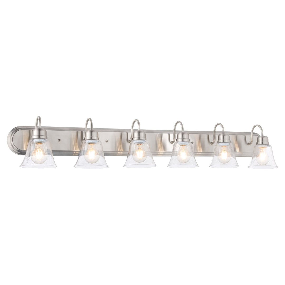 6 Light Traditional Satin Nickel Clear Seeded Glass Vanity