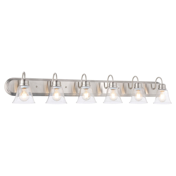6 Light Traditional Satin Nickel Clear Seeded Glass Vanity