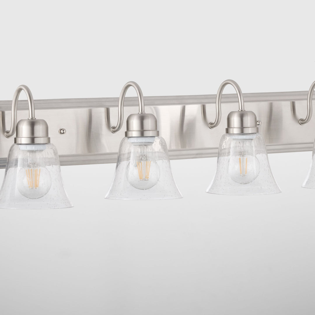 6 Light Traditional Satin Nickel Clear Seeded Glass Vanity