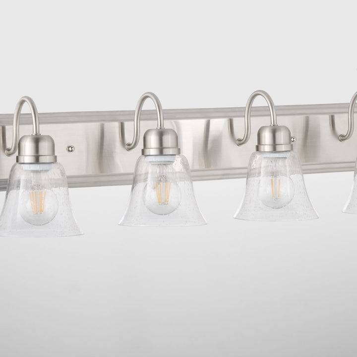 6 Light Traditional Satin Nickel Clear Seeded Glass Vanity