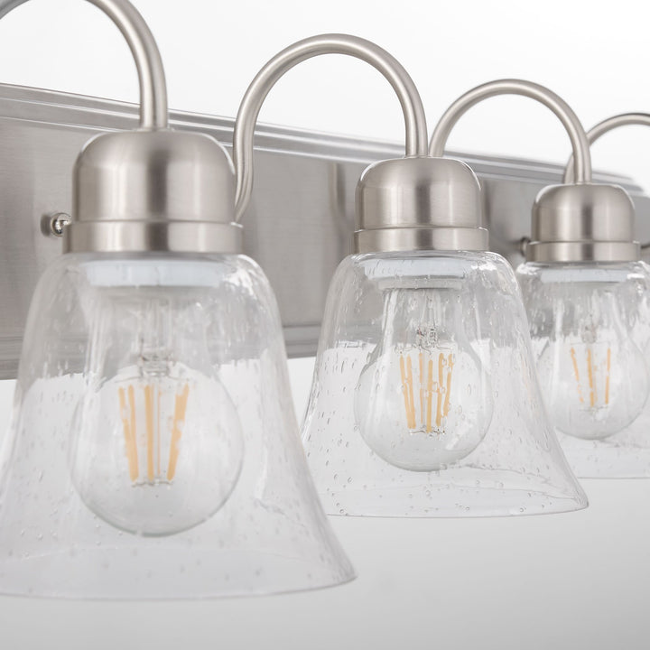 6 Light Traditional Satin Nickel Clear Seeded Glass Vanity