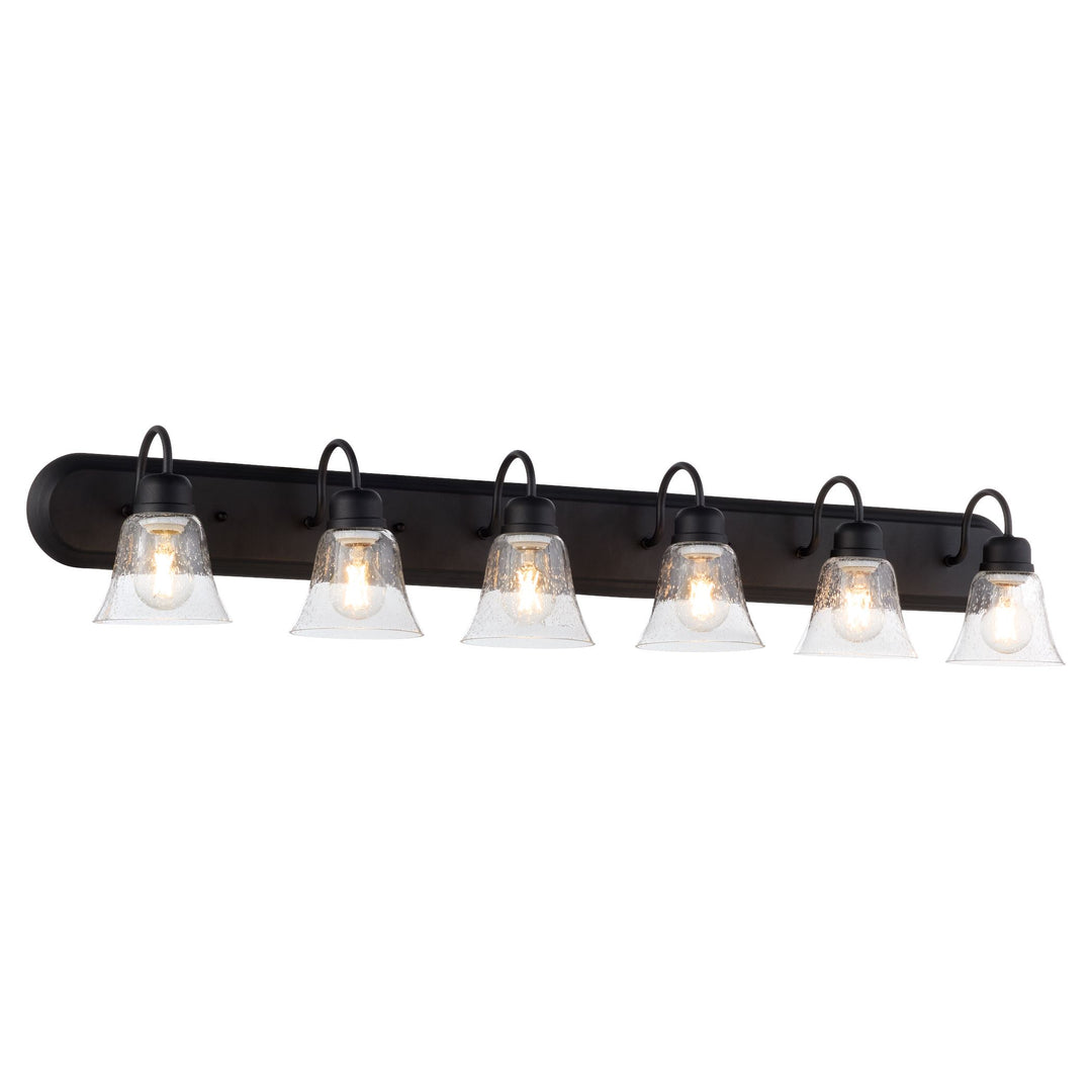 6 Light Traditional Black with Clear Seeded Glass Vanity