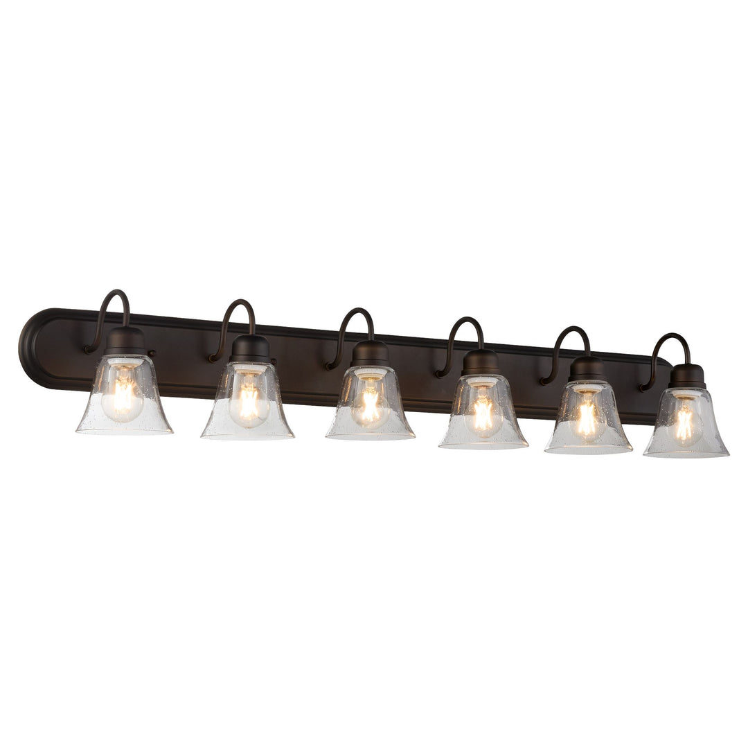 6 Light Traditional Oiled Bronze ClearSeeded Glass Vanity