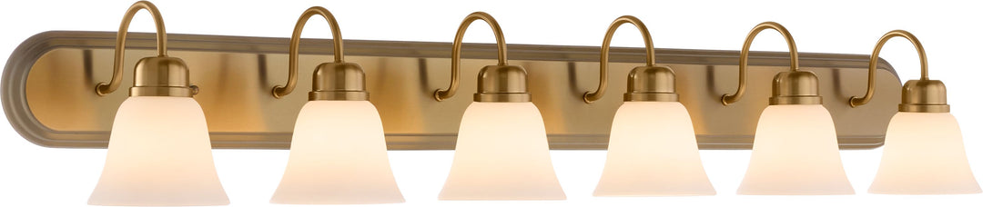CAMPBELL 6 Light Vanity with Satin Opal - Aged Brass