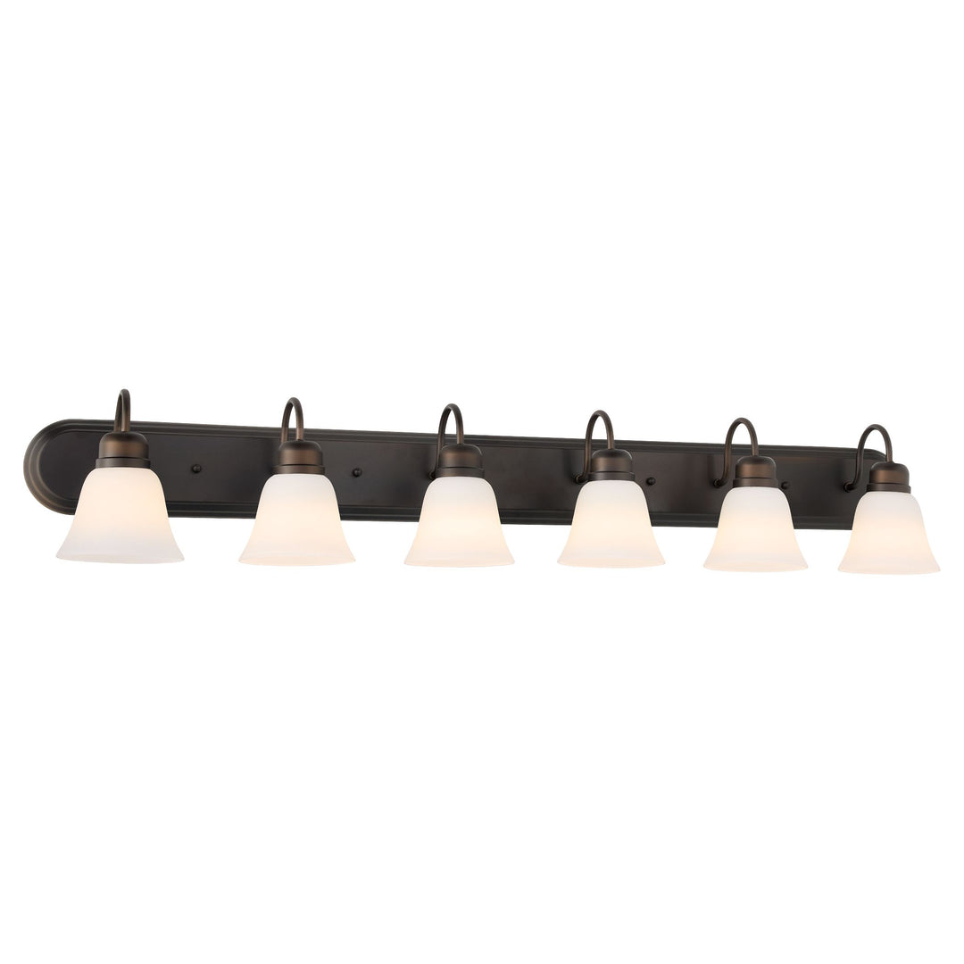 6 Light Traditional Oiled Bronze Satin Opal Glass Vanity