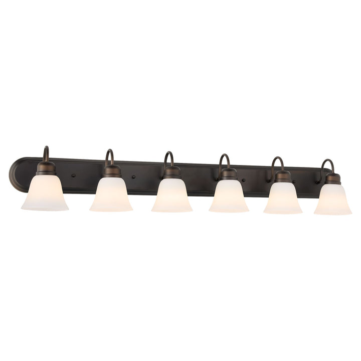 6 Light Traditional Oiled Bronze Satin Opal Glass Vanity