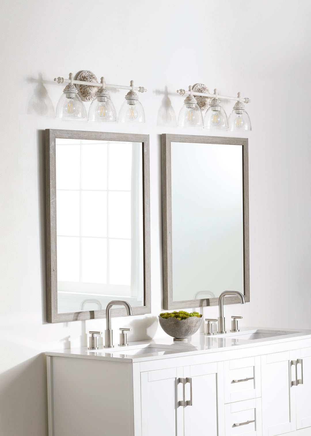 3 Light Transitional Persian White Clear Seeded Glass Vanity