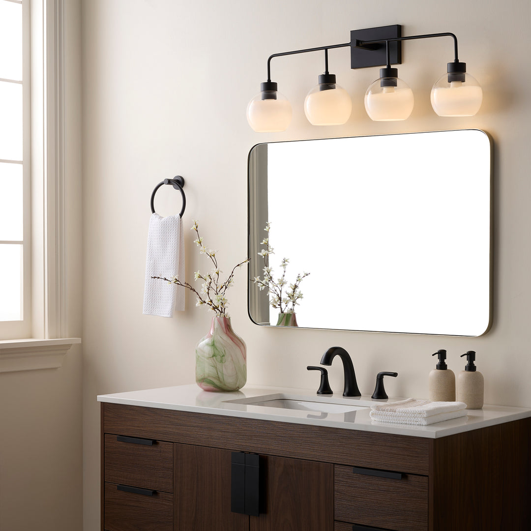 LACY 4 Light with Layered White Glass - Matte Black