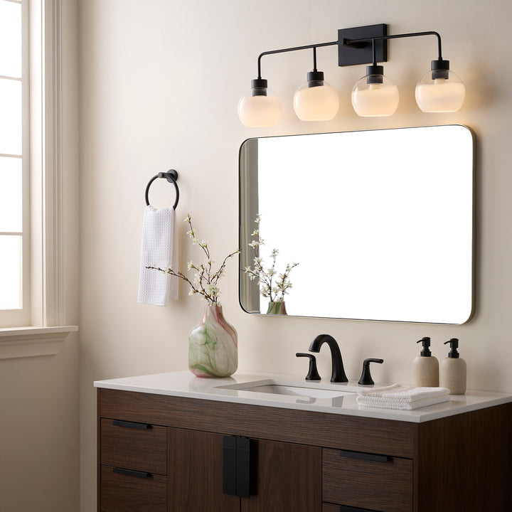 LACY 4 Light with Layered White Glass - Matte Black