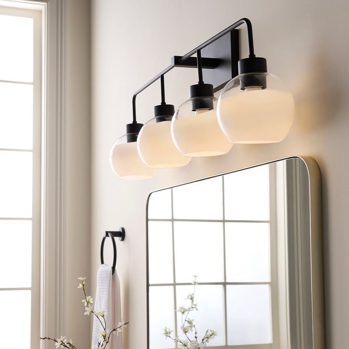 LACY 4 Light with Layered White Glass - Matte Black