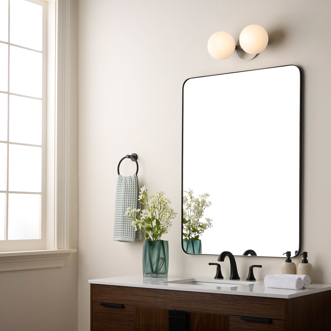 Jasper - 2 Light Modern and Contemporary Satin Nickel Globe Vanity
