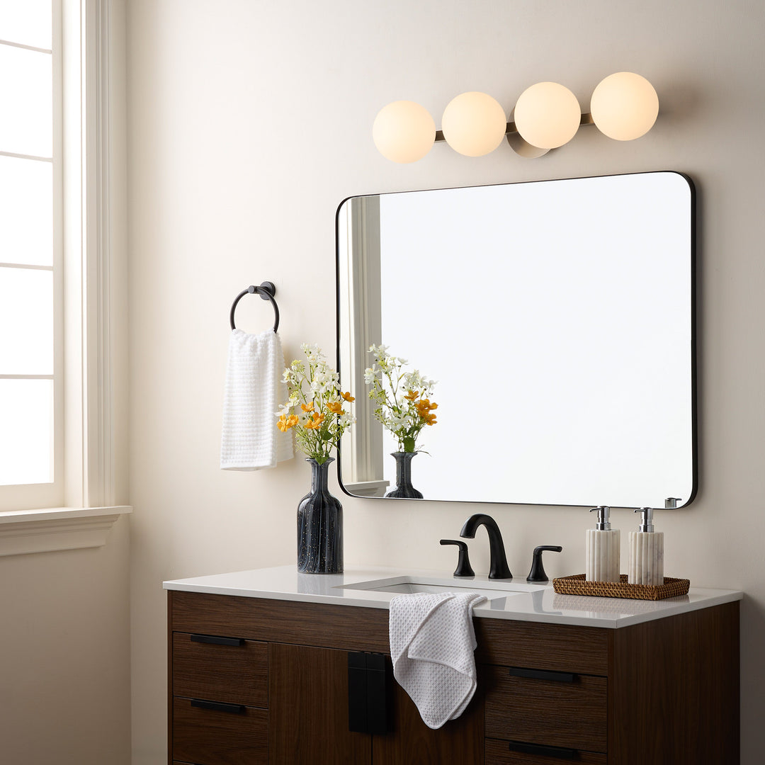 Jasper - 4 Light Modern and Contemporary Satin Nickel Globe Vanity