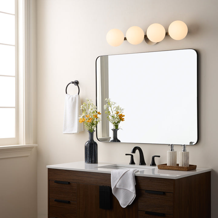 Jasper - 4 Light Modern and Contemporary Satin Nickel Globe Vanity