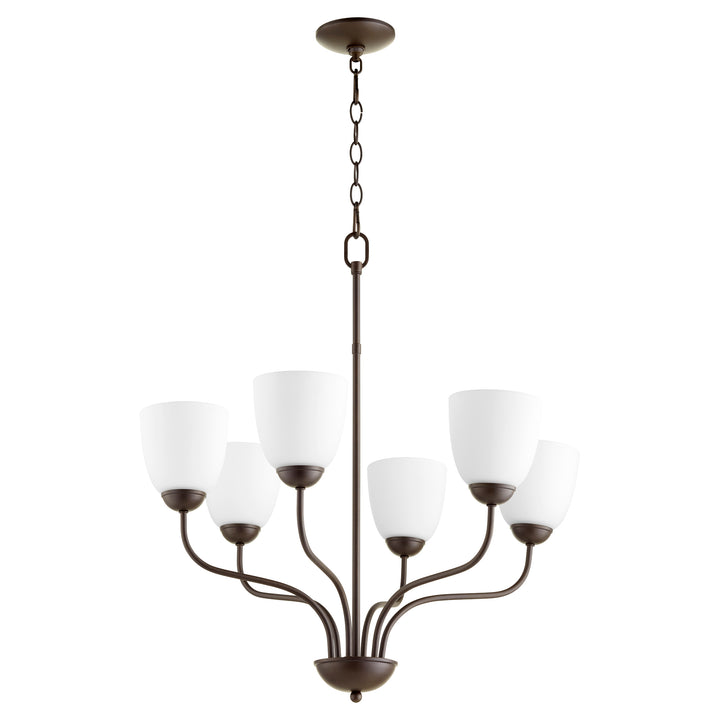 6 Light Stn Opal Chandelier - Oiled Bronze