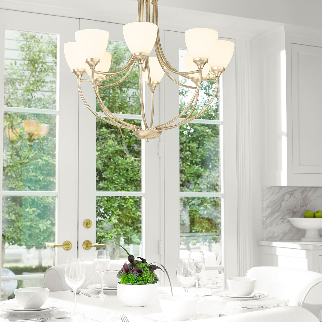 ENCLAVE 8 Light Chandelier - Aged Silver Leaf