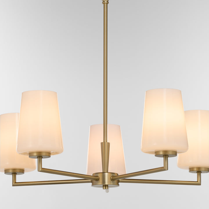 Goodwin 5 Light Chandelier W/ Opal - Aged Brass