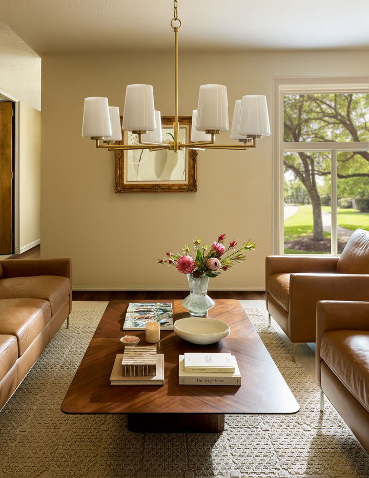 Goodwin 8 Light Chandelier W/ Opal - Aged Brass