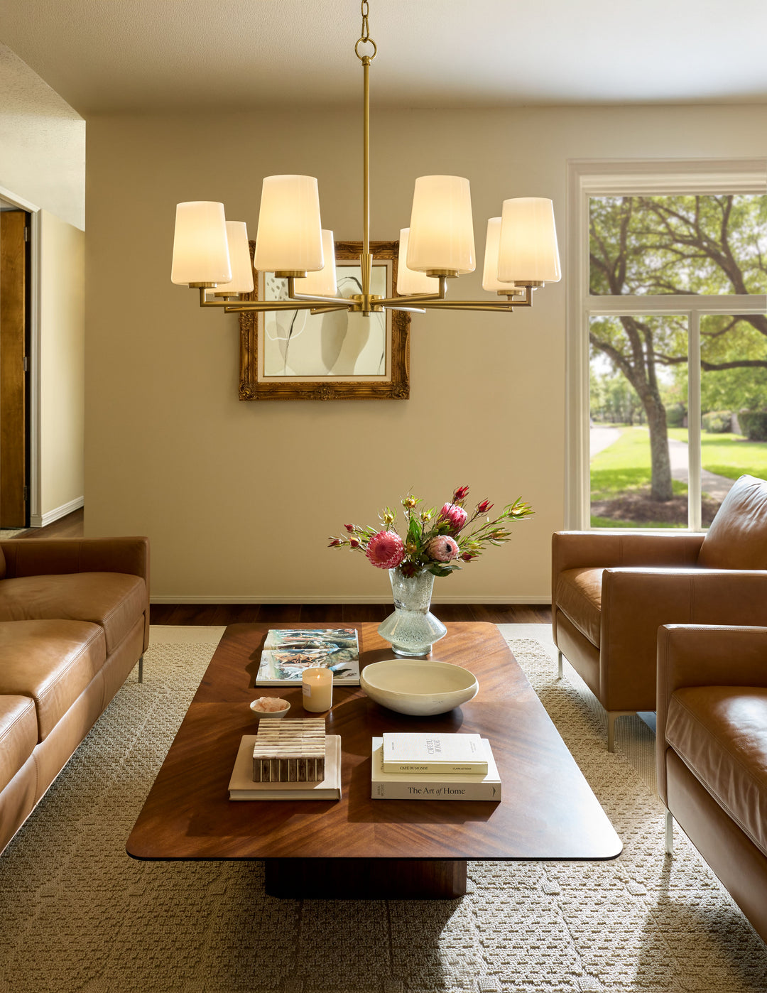 Goodwin 8 Light Chandelier W/ Opal - Aged Brass