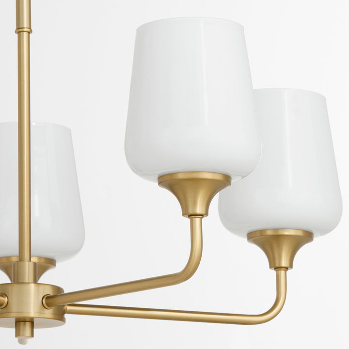 Raymond 5 Light Opal Chandelier - Aged Brass