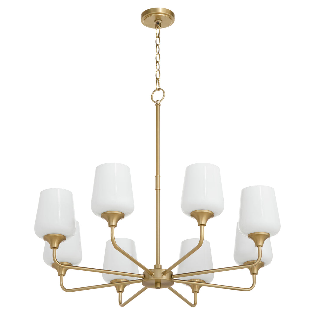 Raymond 8 Light Opal Chandelier - Aged Brass