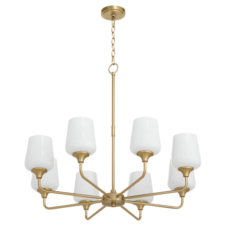 Raymond 8 Light Opal Chandelier - Aged Brass