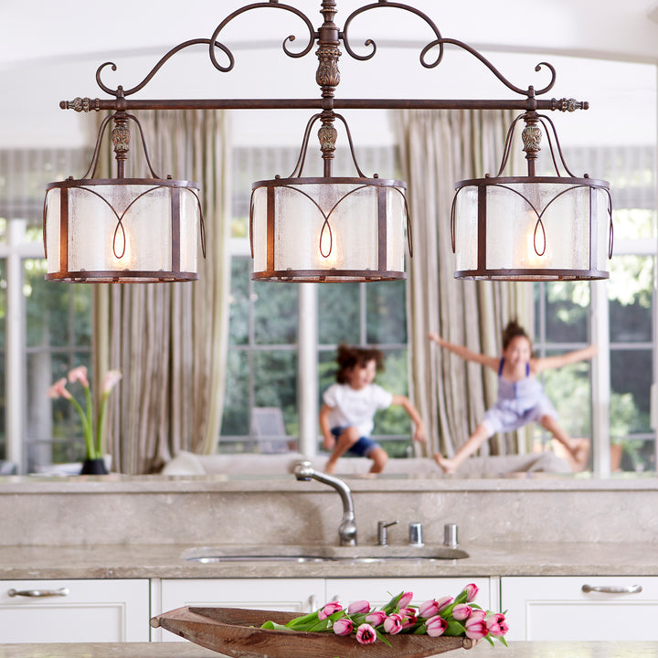 Salento 3 Light Traditional Vintage Copper Linear Pendant