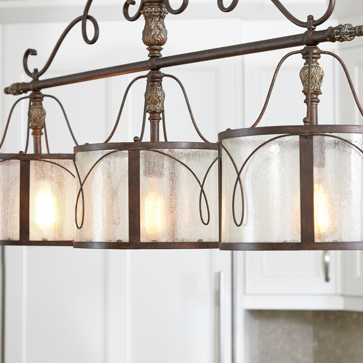 Salento 3 Light Traditional Vintage Copper Linear Pendant
