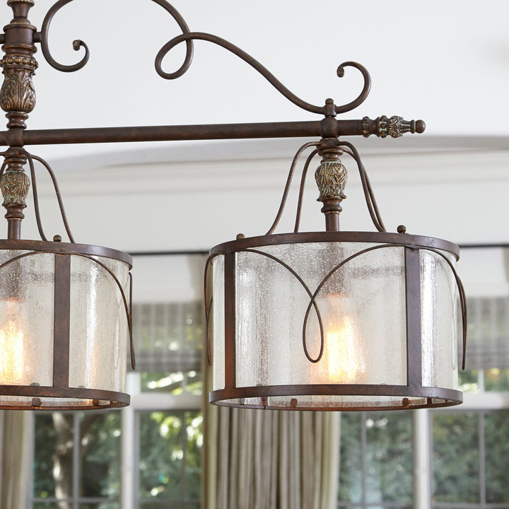Salento 3 Light Traditional Vintage Copper Linear Pendant